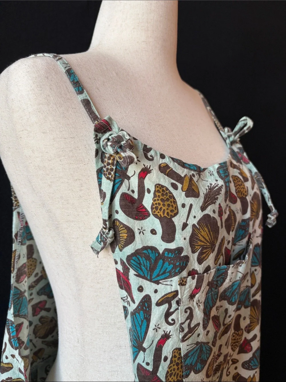Butterfly Print Linen-Blend Wide Leg Jumpsuit - Multicolor - Picture 7 of 11